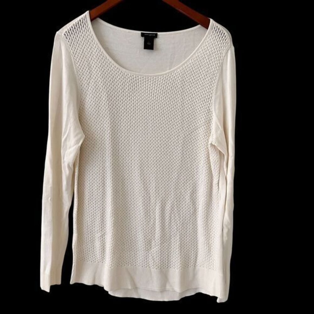 Ann Taylor White Cream Lightweight Scoop Neck‎ Waffled Sweater Size L